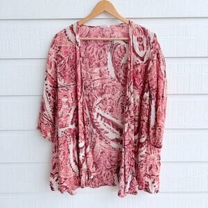 Jones New York Linen Paisley Open Front Top  1X Boho